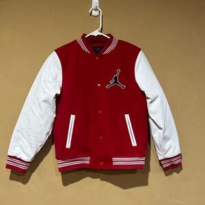 Jordan Men's Red and White Bomber Jacket